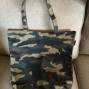 J. Crew Green and Brown Camouflage Tote Bag